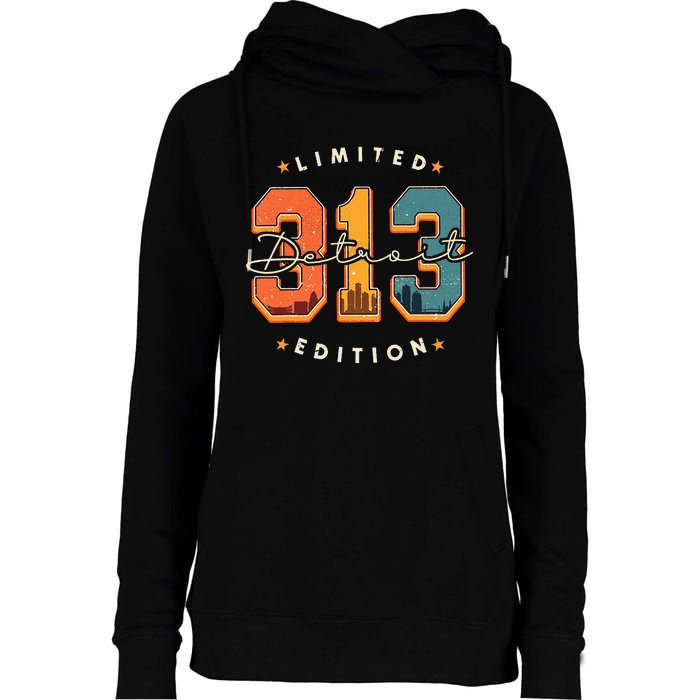 313 Detroit Area Code Skyline Womens Funnel Neck Pullover Hood