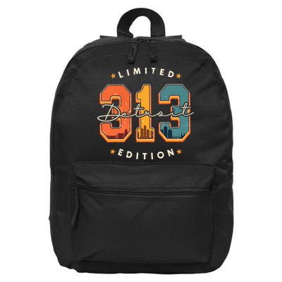 313 Detroit Area Code Skyline 16 in Basic Backpack
