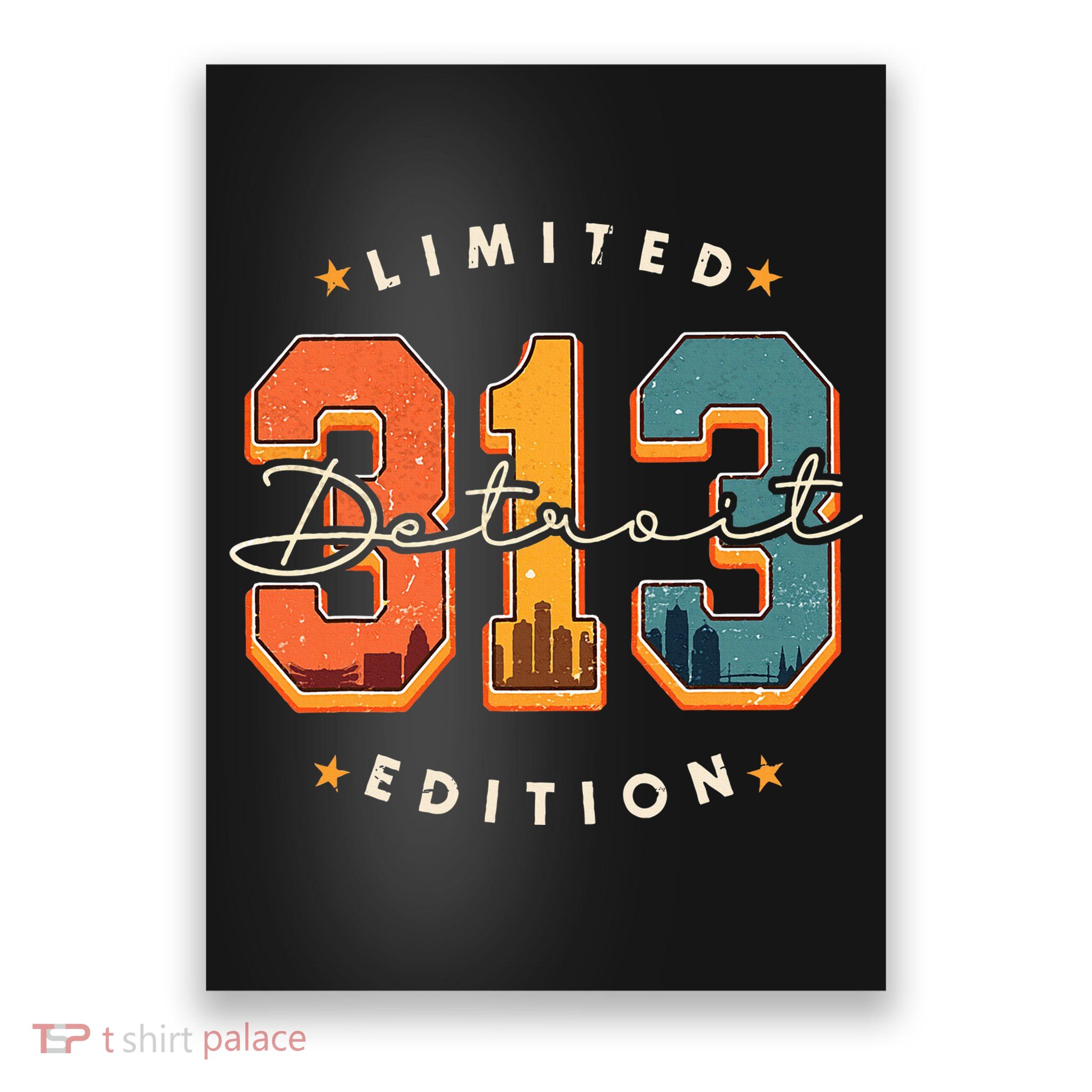 313 Detroit Area Code Skyline Poster