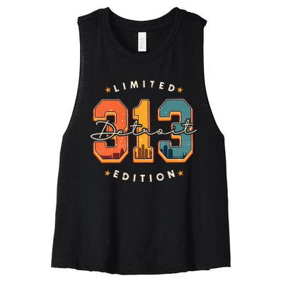 313 Detroit Area Code Skyline Women's Racerback Cropped Tank