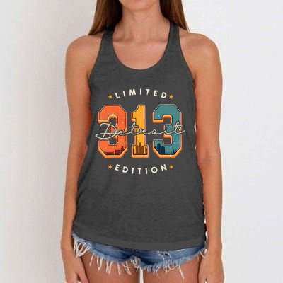 313 Detroit Area Code Skyline Women's Knotted Racerback Tank