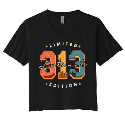 313 Detroit Area Code Skyline Women's Crop Top Tee