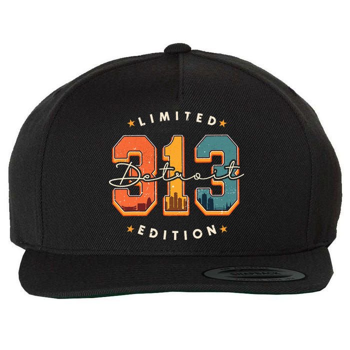313 Detroit Area Code Skyline Wool Snapback Cap
