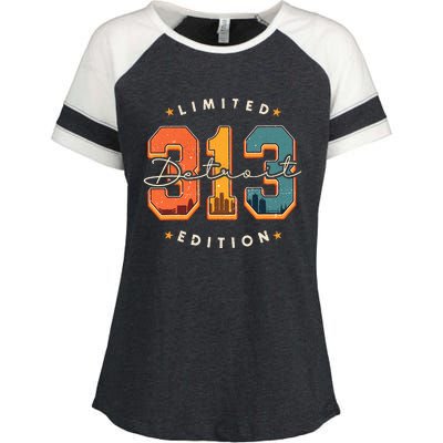 313 Detroit Area Code Skyline Enza Ladies Jersey Colorblock Tee