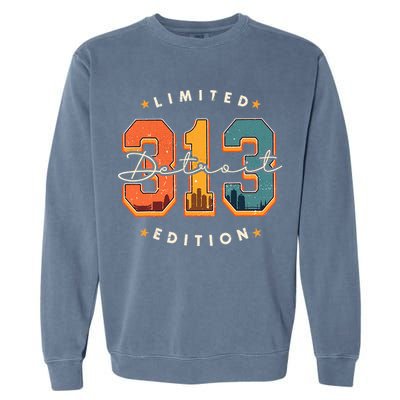 313 Detroit Area Code Skyline Garment-Dyed Sweatshirt