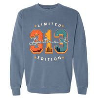 313 Detroit Area Code Skyline Garment-Dyed Sweatshirt