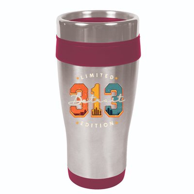 313 Detroit Area Code Skyline 16oz Travel Tumbler