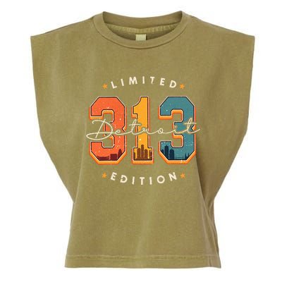 313 Detroit Area Code Skyline Garment-Dyed Women's Muscle Tee