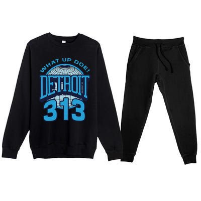 313 Detroit Area Code What Up Doe Hometown Premium Crewneck Sweatsuit Set