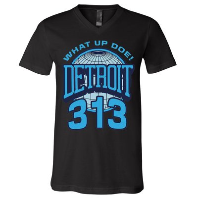 313 Detroit Area Code What Up Doe Hometown V-Neck T-Shirt