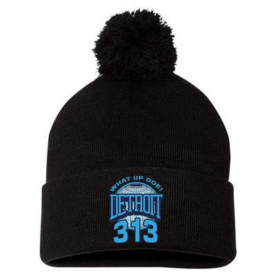 313 Detroit Area Code What Up Doe Hometown Pom Pom 12in Knit Beanie