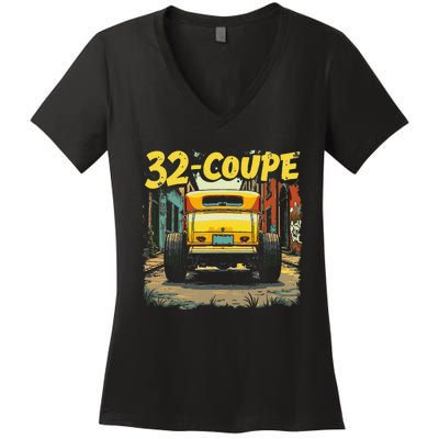 32 Deuce Coupe American Classic 3 Window Rear Window Hot Rod Women's V-Neck T-Shirt