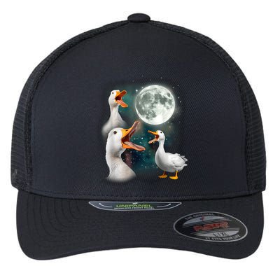 3 Ducks Howl At Moon Funny Weird Cursed Pekin Duck Lover Flexfit Unipanel Trucker Cap