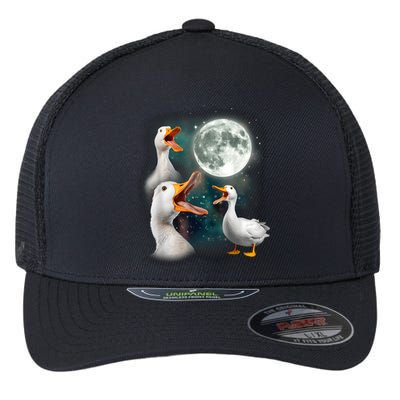 3 Ducks Howl At Moon Funny Weird Cursed Pekin Duck Lover Flexfit Unipanel Trucker Cap