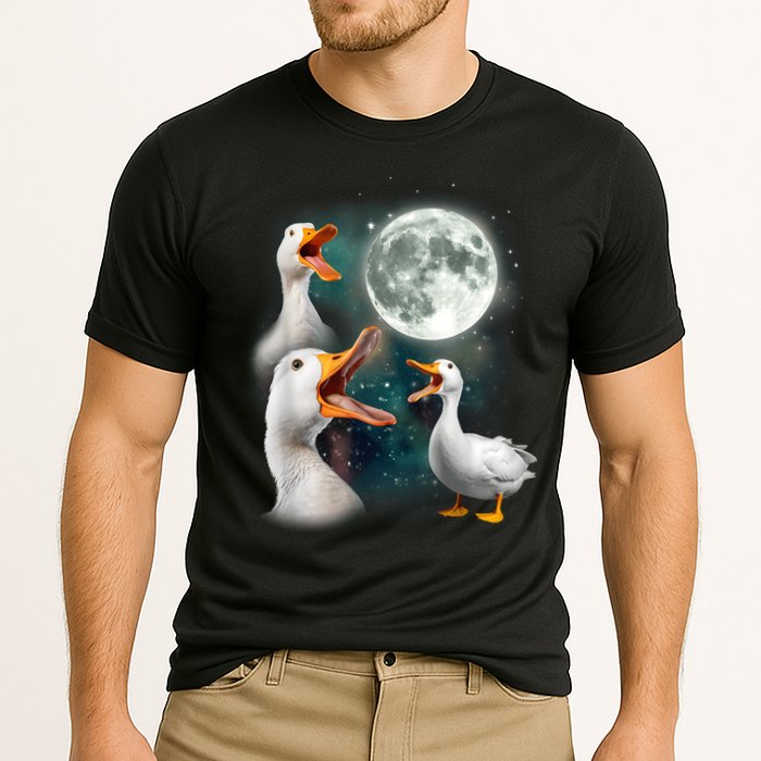 3 Ducks Howl At Moon Funny Weird Cursed Pekin Duck Lover Performance Shirt