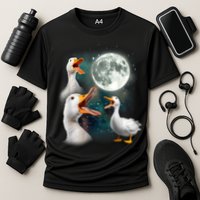 3 Ducks Howl At Moon Funny Weird Cursed Pekin Duck Lover Performance Shirt