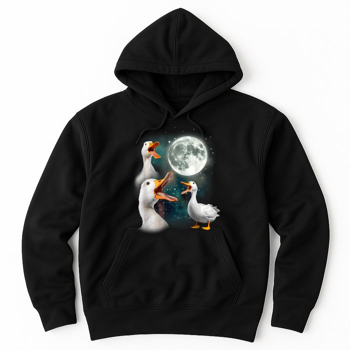 3 Ducks Howl At Moon Funny Weird Cursed Pekin Duck Lover Hoodie