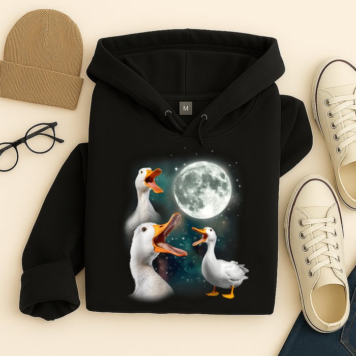 3 Ducks Howl At Moon Funny Weird Cursed Pekin Duck Lover Hoodie
