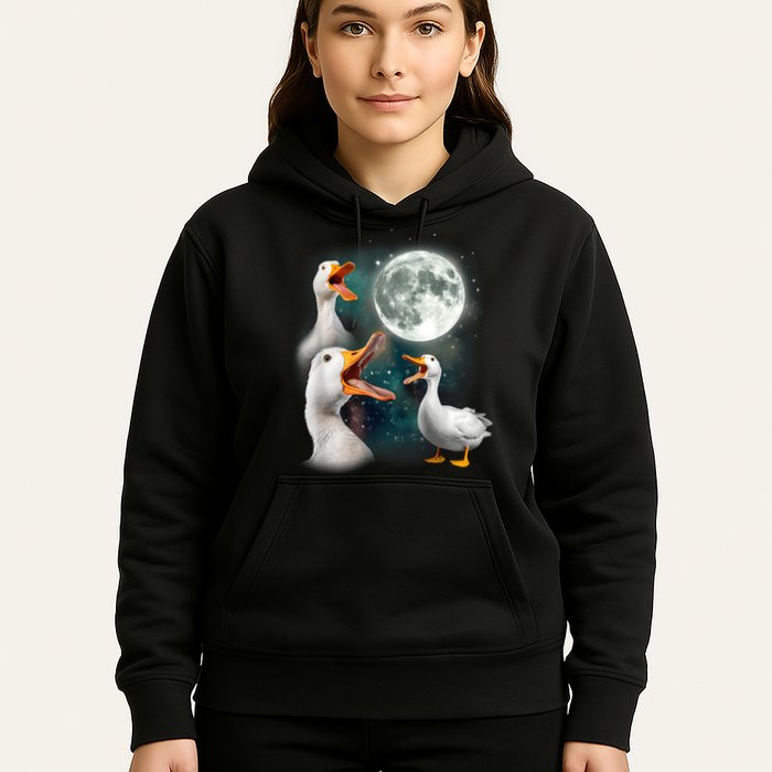 3 Ducks Howl At Moon Funny Weird Cursed Pekin Duck Lover Hoodie
