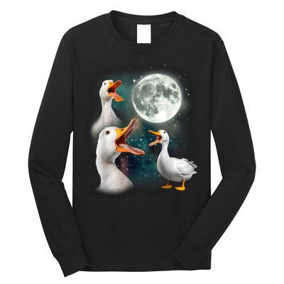 3 Ducks Howl At Moon Funny Weird Cursed Pekin Duck Lover Long Sleeve Shirt