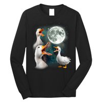3 Ducks Howl At Moon Funny Weird Cursed Pekin Duck Lover Long Sleeve Shirt