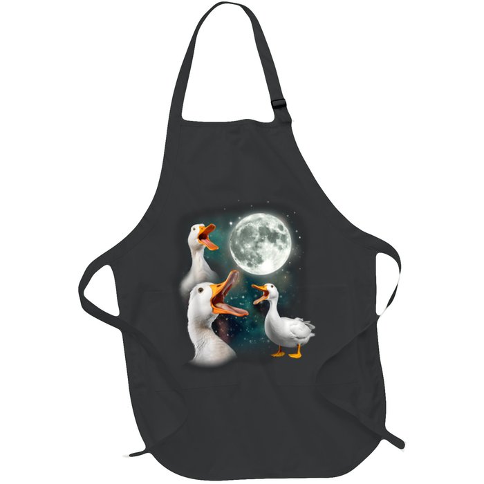 3 Ducks Howl At Moon Funny Weird Cursed Pekin Duck Lover Apron