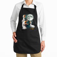3 Ducks Howl At Moon Funny Weird Cursed Pekin Duck Lover Apron