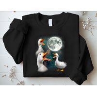 3 Ducks Howl At Moon Funny Weird Cursed Pekin Duck Lover Sweatshirt