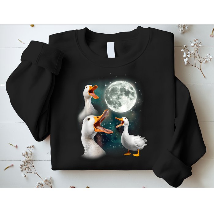 3 Ducks Howl At Moon Funny Weird Cursed Pekin Duck Lover Sweatshirt