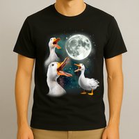 3 Ducks Howl At Moon Funny Weird Cursed Pekin Duck Lover T-Shirt