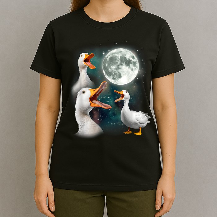 3 Ducks Howl At Moon Funny Weird Cursed Pekin Duck Lover T-Shirt