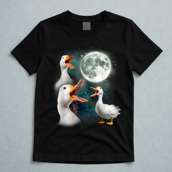 3 Ducks Howl At Moon Funny Weird Cursed Pekin Duck Lover T-Shirt