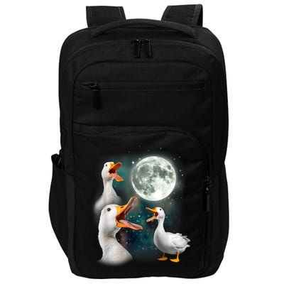 3 Ducks Howl At Moon Funny Weird Cursed Pekin Duck Lover Impact Tech Backpack