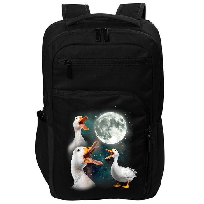 3 Ducks Howl At Moon Funny Weird Cursed Pekin Duck Lover Impact Tech Backpack