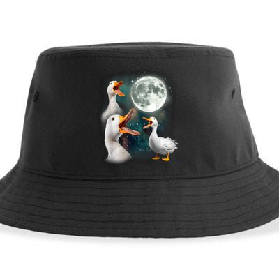 3 Ducks Howl At Moon Funny Weird Cursed Pekin Duck Lover Sustainable Bucket Hat