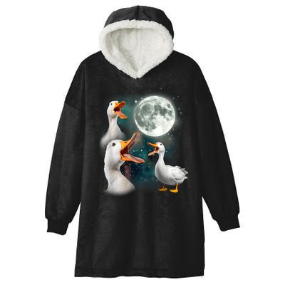 3 Ducks Howl At Moon Funny Weird Cursed Pekin Duck Lover Hooded Wearable Blanket