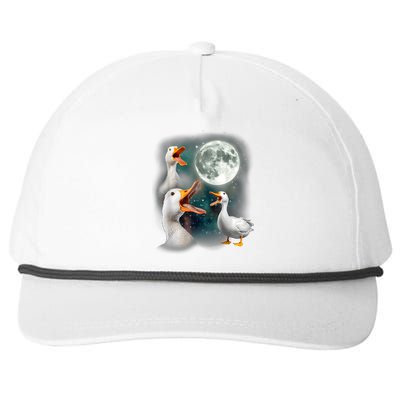 3 Ducks Howl At Moon Funny Weird Cursed Pekin Duck Lover Snapback Five-Panel Rope Hat