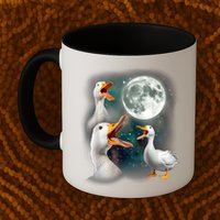 3 Ducks Howl At Moon Funny Weird Cursed Pekin Duck Lover Mug