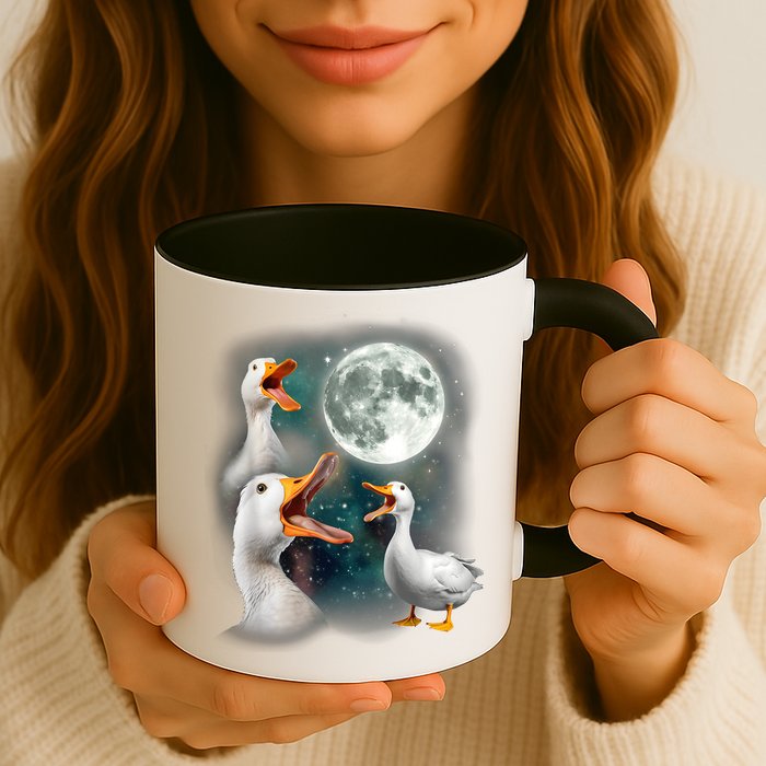 3 Ducks Howl At Moon Funny Weird Cursed Pekin Duck Lover Mug