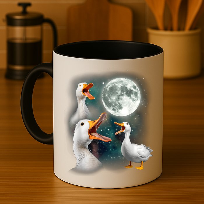 3 Ducks Howl At Moon Funny Weird Cursed Pekin Duck Lover Mug
