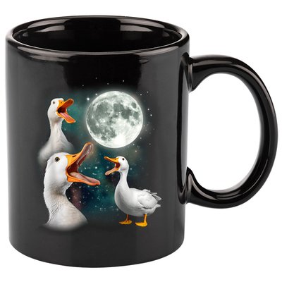 3 Ducks Howl At Moon Funny Weird Cursed Pekin Duck Lover 11oz C Handle Ceramic Mug