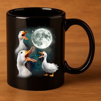 3 Ducks Howl At Moon Funny Weird Cursed Pekin Duck Lover 11oz C Handle Ceramic Mug