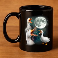 3 Ducks Howl At Moon Funny Weird Cursed Pekin Duck Lover 11oz C Handle Ceramic Mug