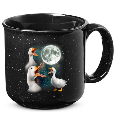 3 Ducks Howl At Moon Funny Weird Cursed Pekin Duck Lover 15oz Campfire Ceramic Mug