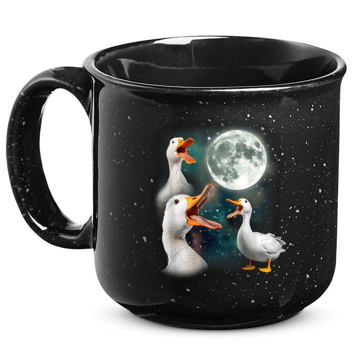 3 Ducks Howl At Moon Funny Weird Cursed Pekin Duck Lover 15oz Campfire Ceramic Mug
