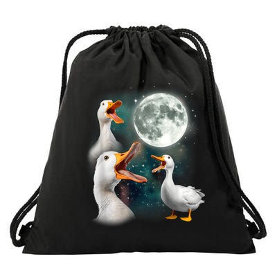 3 Ducks Howl At Moon Funny Weird Cursed Pekin Duck Lover Drawstring Bag