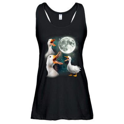 3 Ducks Howl At Moon Funny Weird Cursed Pekin Duck Lover Ladies Essential Flowy Tank
