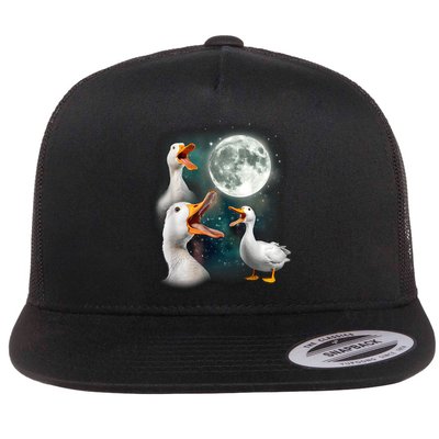 3 Ducks Howl At Moon Funny Weird Cursed Pekin Duck Lover Flatbill Hat