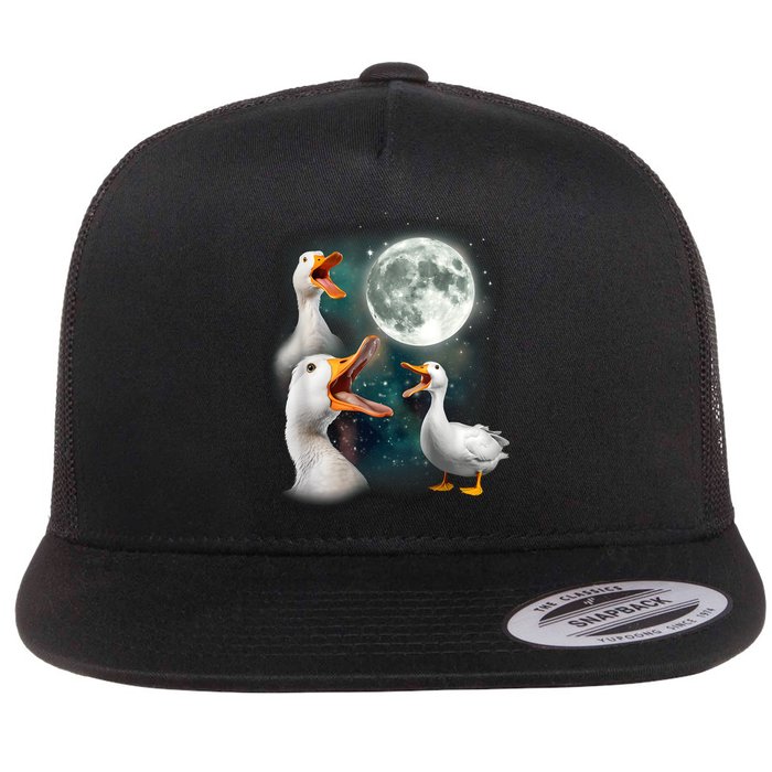 3 Ducks Howl At Moon Funny Weird Cursed Pekin Duck Lover Flatbill Hat