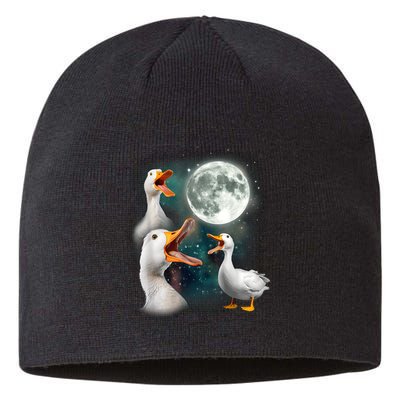 3 Ducks Howl At Moon Funny Weird Cursed Pekin Duck Lover Sustainable Beanie